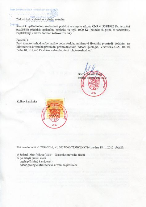 Osvědčení projektovat, provádět a vyhodnocovat geologické práce v oboru GEOFYZIKA - zadní strana  - Viktor Valtr mladší